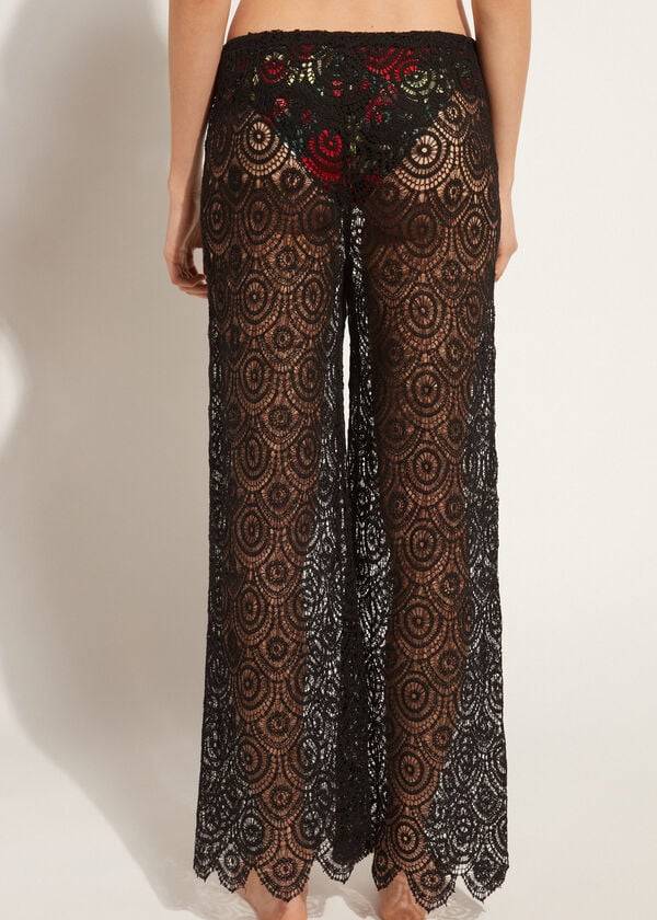 Calzedonia Long Crochet Pants Cover Ups Kadın Siyah | TR2058UT