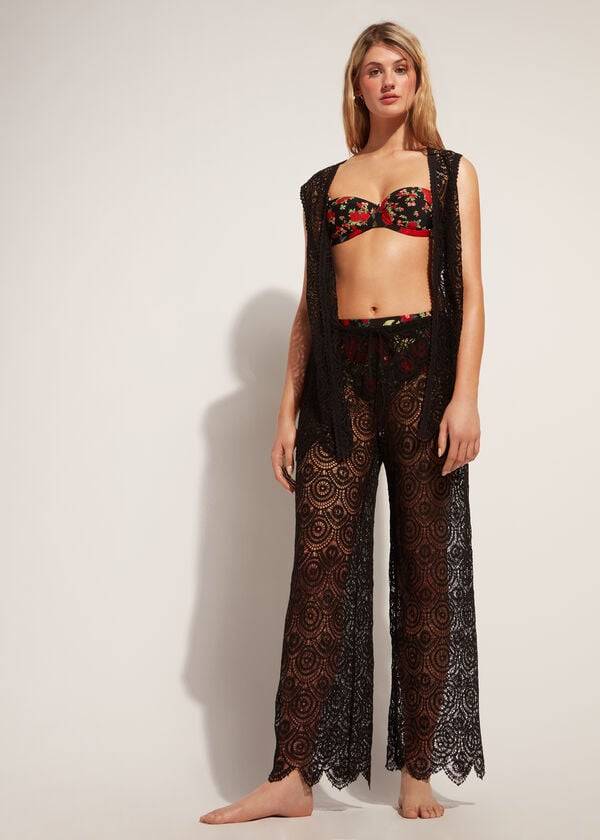 Calzedonia Long Crochet Pants Cover Ups Kadın Siyah | TR2058UT