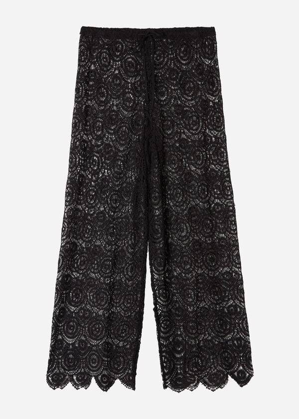 Calzedonia Long Crochet Pants Cover Ups Kadın Siyah | TR2058UT