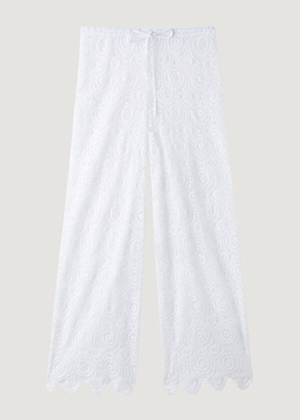 Calzedonia Long Crochet Pants Cover Ups Kadın Beyaz | TR2059IS