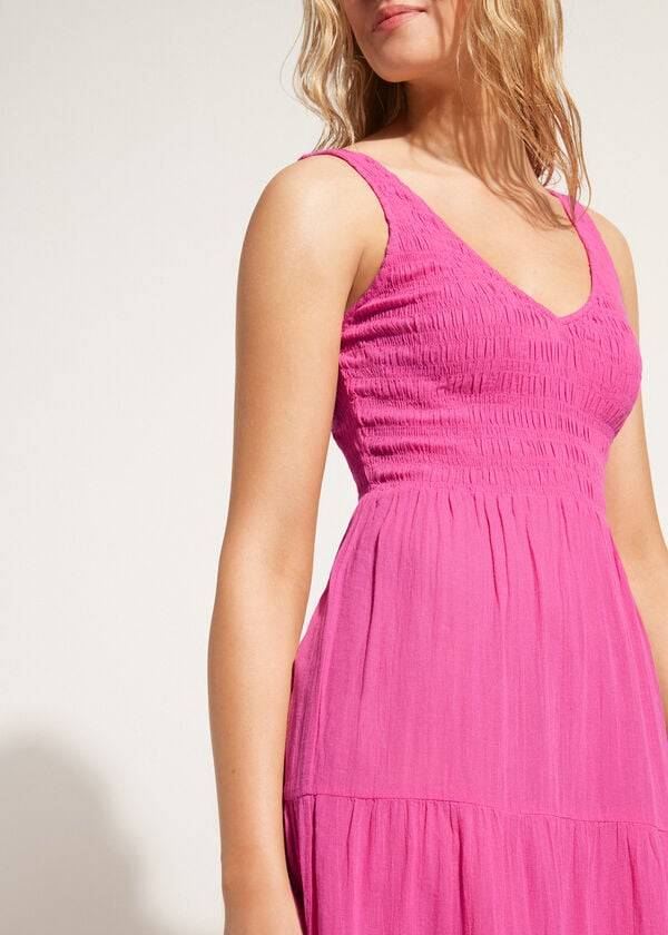 Calzedonia Long Elbise with Ruffled Skirt Cover Ups Kadın Pembe | TR2089SO