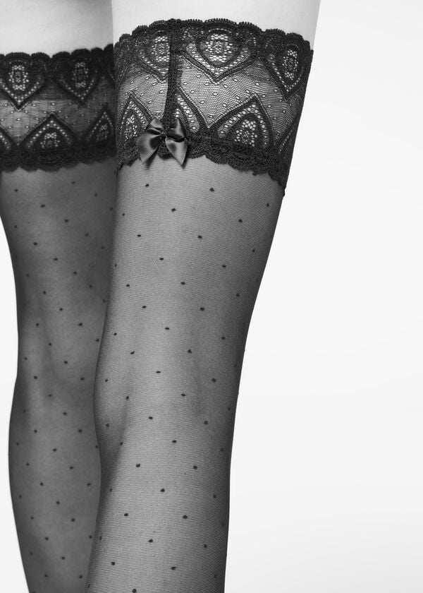 Calzedonia Micro Dot 30 Denier Sheer Thigh Highs Çorap Kadın Siyah | TR2927FM