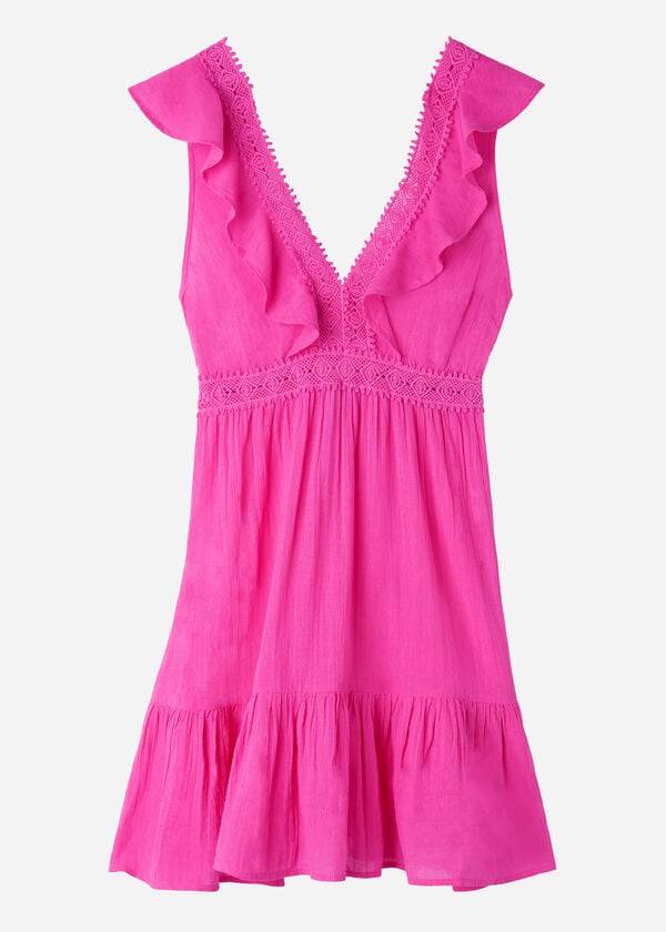 Calzedonia Mini Elbise with Ruffle and Passementerie Cover Ups Kadın Pembe | TR2083YU