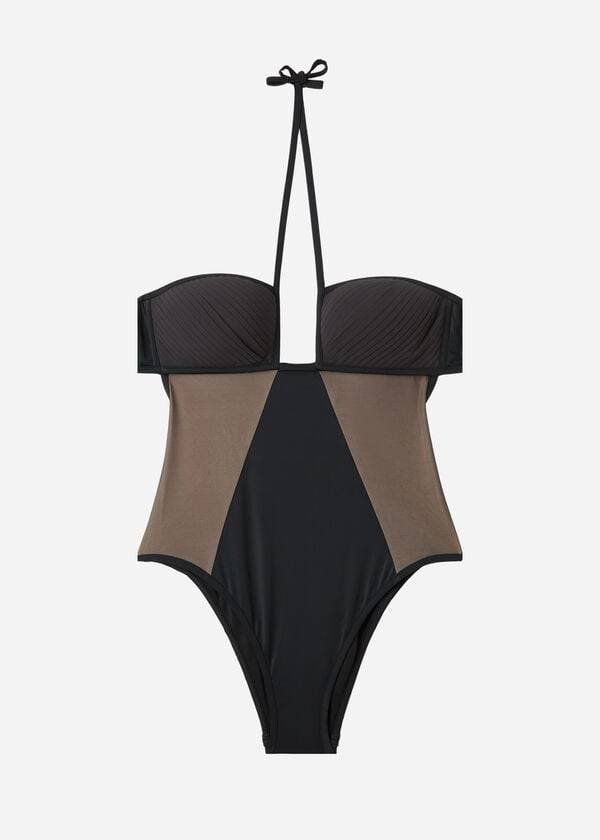 Calzedonia One Piece Tulle Insert Tokyo Mayo Kadın Siyah | TR2020XF