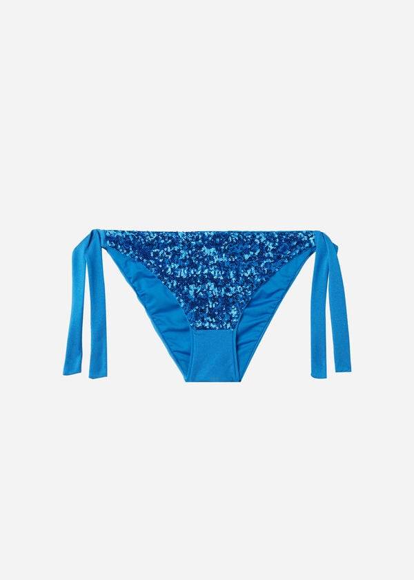 Calzedonia Sequined Side-Tie Cannes Bikini Altları Kadın Mavi | TR2640NB