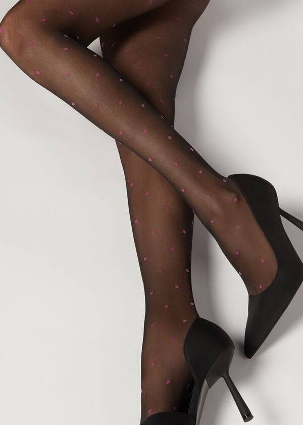 Calzedonia Sheer 30 Denier All-Over Polka-Dot Patterned Tayt Kadın Siyah | TR3063WY