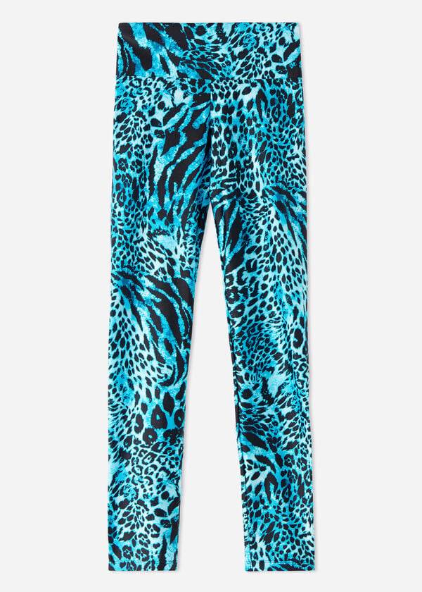 Calzedonia Shiny Animal-Print Atletik Tayt Kadın Turkuaz | TR1510TV