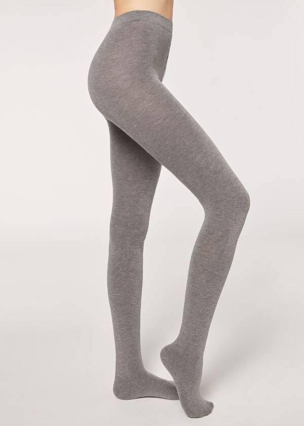 Calzedonia Soft Modal and Cashmere Blend Opaque Tayt Kadın Gri | TR3129UT