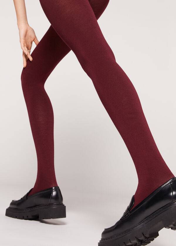 Calzedonia Soft Modal and Cashmere Blend Opaque Tayt Kadın Bordo | TR3132RW