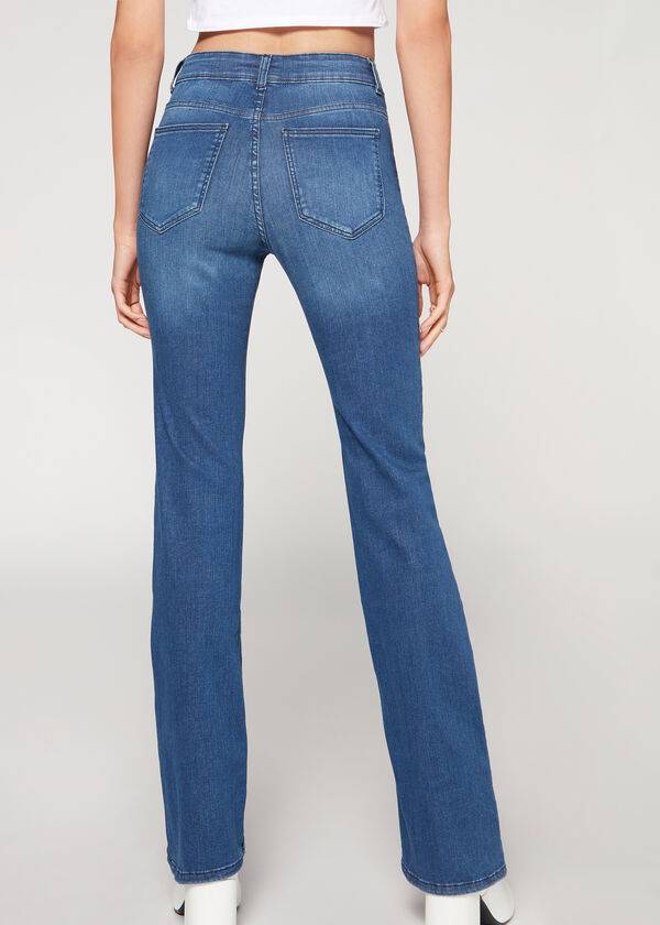 Calzedonia Super Flex Denim High Belli Bootcut Kot Pantolon Kadın Mavi | TR1577ZG