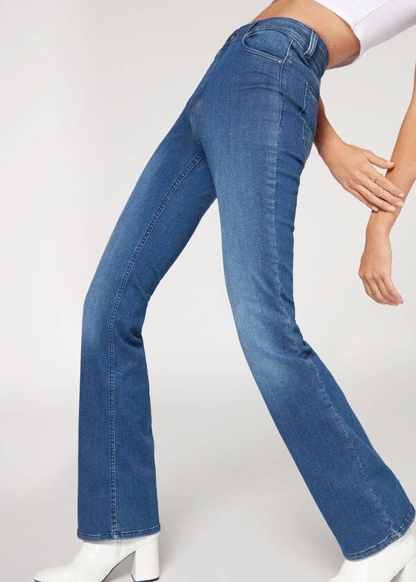 Calzedonia Super Flex Denim High Belli Bootcut Kot Pantolon Kadın Mavi | TR1577ZG