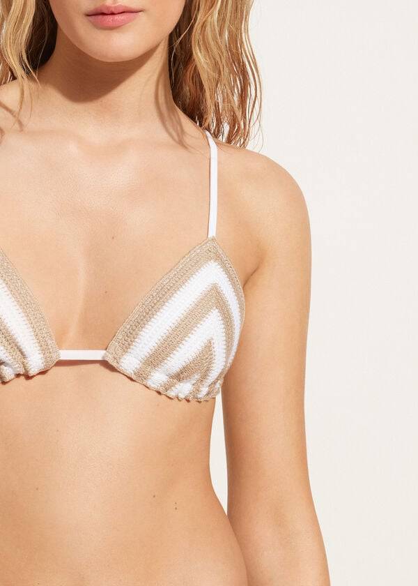 Calzedonia Triangle String Mumbai Bikini Üstleri Kadın Beyaz Bej Rengi | TR2137IS